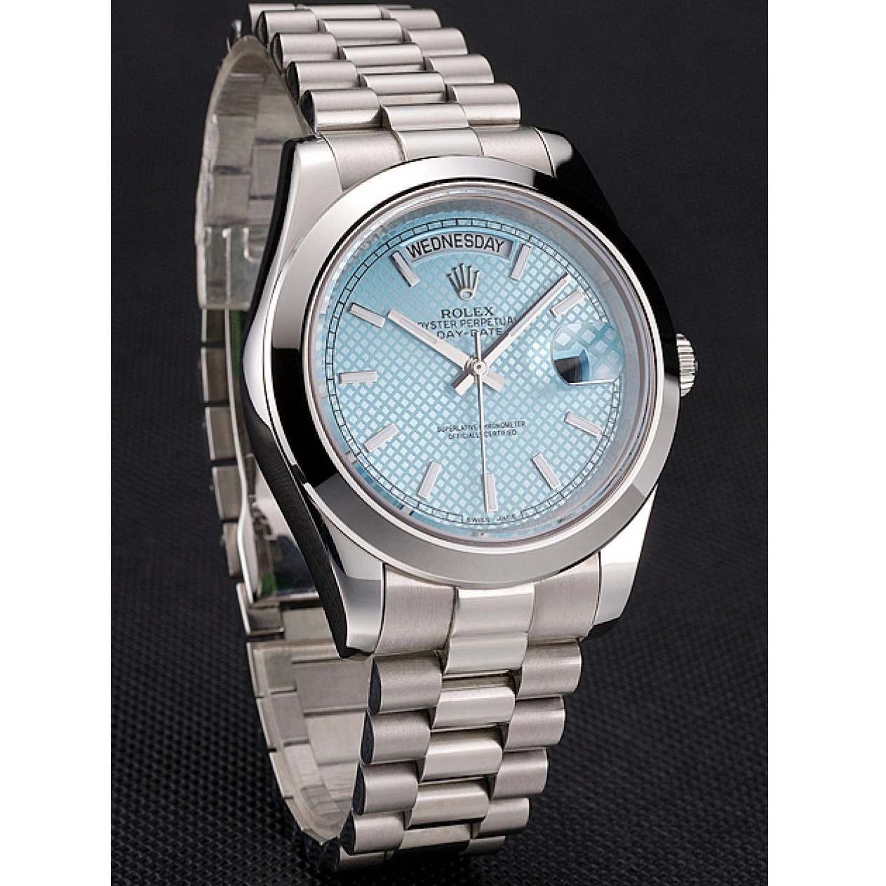 MiroTime 0712 Swiss Rolex Day Date 40 Platinum Ice Blue Dial Stainless Steel Case And Bracelet